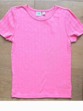 NWT Gap Girls T-Shirt XXL Pointelle Textured Ribbed Knit Hot Coral Pink Coquette